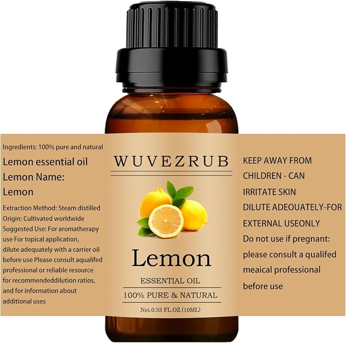 Lemon Essential Oils 10ML, 100% Pure and Natural Essential Oil for Aromatherapy Diffuser - 0.33 Fl Oz/Lemon