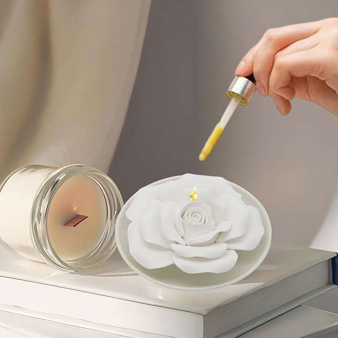 Handmade Flower Rose Ceramic Essential Oil Mini Diffuser, Non-Electric Passive Aromatherapy Diffuser, Decorative Diffusers for Desk/Office/Home Room/Gift (Ceramic Pallet A)