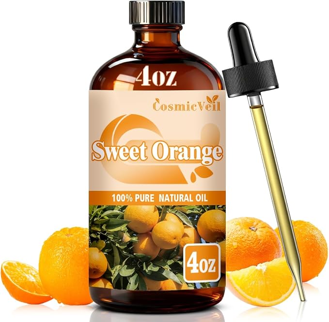 Sweet Orange Essential Oil Sweet Orange Oil for Aroma Diffuser,Humidifier,Home Fragrance,Cleaning,Body Care,Massage,Yoga,DIY Candle,DIY Soap CosmicVeil（Sweet Orange，4 Fl Oz (Pack of 1)）