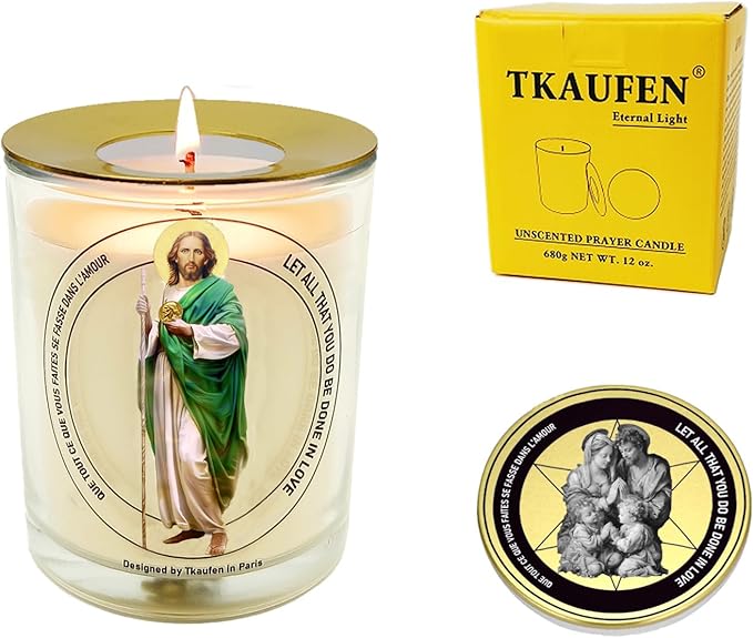 Saint St. Judas Tadeor Candle, 50 Hours with Warmer Ring│Hand-Poured Soy Wax│Money Attract, Financial Miracle, Blessing, Heal Illness, Fix Failing Grades│Design in Paris│3“×3.6”