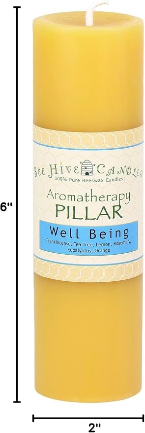 Bee Hive Candles 100% Pure Beeswax Aromatherapy Pillar Candle (2" x 6", Well Being)