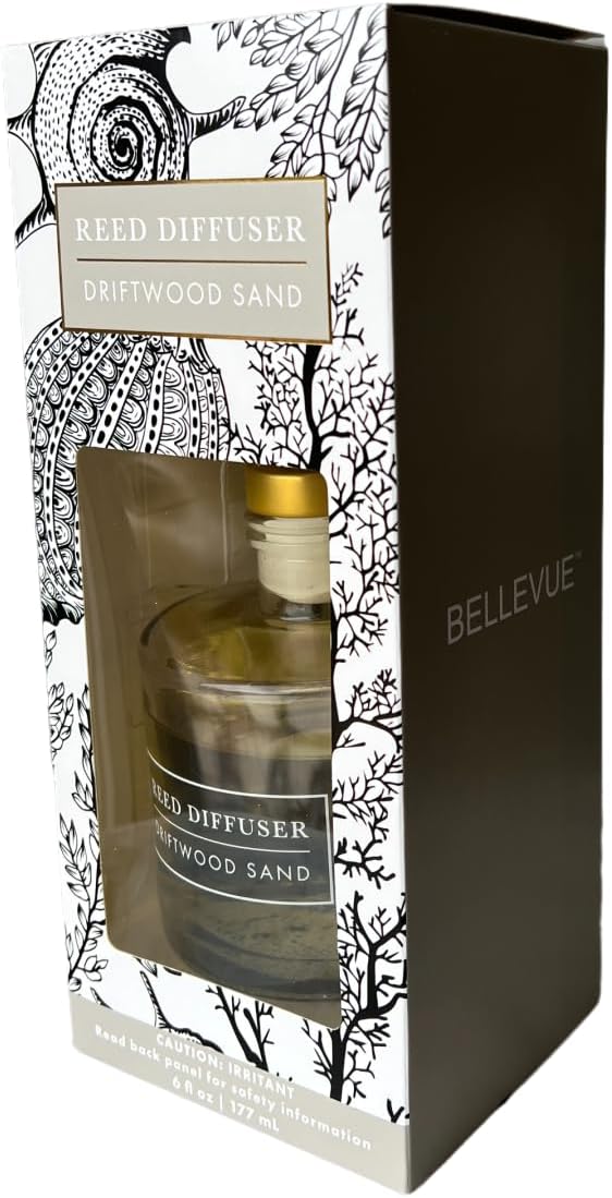Bellevue Reed Diffuser Set, Three 6 fl oz Glass Filled Diffuser, Highly Concentrated Fragrances with Essential Oils, Home Fragrance (Island Citrus, Driftwood Sand, Blue Linens)