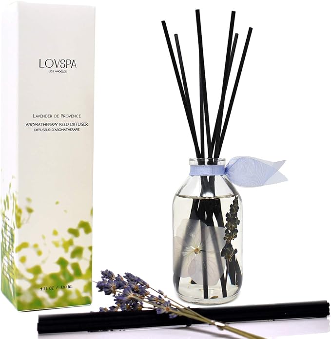 Lavender De Provence Reed Diffuser Set, Room Fragrance, Shelf Decor | French lavender, clary sage, and violet leaf profile, spa aroma, guest bathroom, decorative glass bottle, home scent