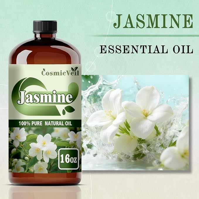 Jasmine Essential Oil Jasmine Oil for Aroma Diffuser,Humidifier,Home Fragrance,Cleaning,Body Care,Massage,Yoga,DIY Candle,DIY Soap CosmicVeil（Jasmime，16 Fl Oz (Pack of 1)）