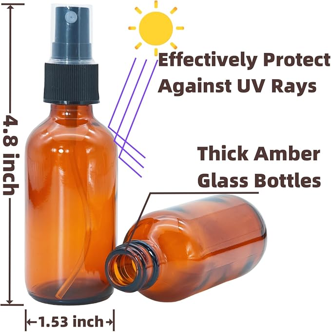 Zkupanx 4 PACK 2 oz Amber Small Glass Spray Bottles, Empty Spray Bottle for Hair, Plants, Perfume - Fine Mist, 2oz Mini Spray Bottle