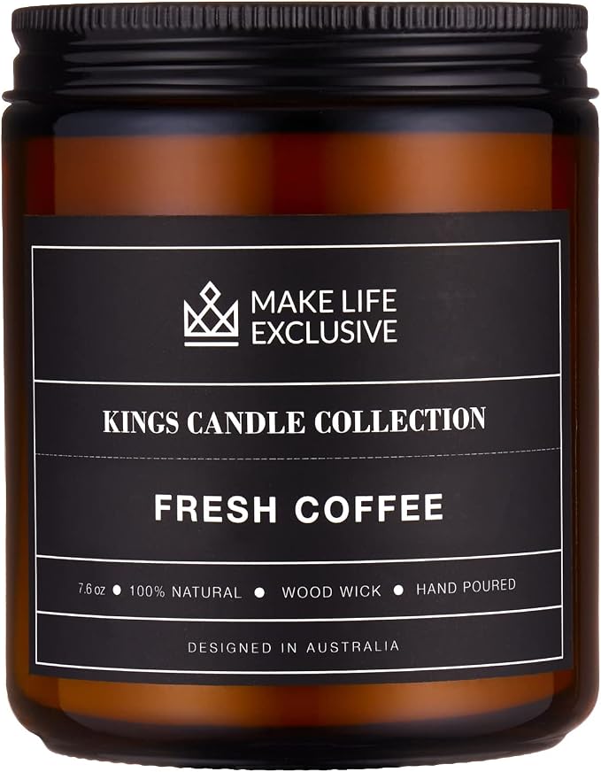 Scented Candles for Men | Fresh Coffee, Smells of Espresso | Wooden Wick, Long Lasting, Masculine Scents | Natural Soy Jar Candle for Home, Bachelor Pad Decor | The Perfect Mens Gift