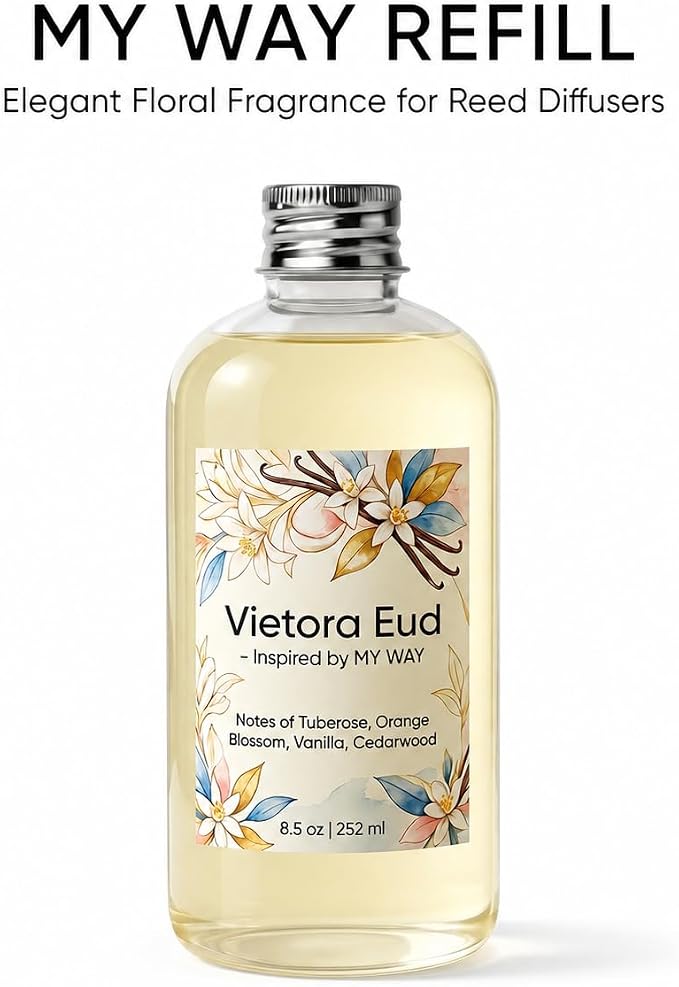 Reed Diffuser Oil Refill Inspired by My Way-8.5 Fl Oz, Luxury Hotel Collection Scent, Natural Fragrance Oil for Ultrasonic Diffuser, Room Spray, Air Freshener & HVAC in Home Office (My Way)