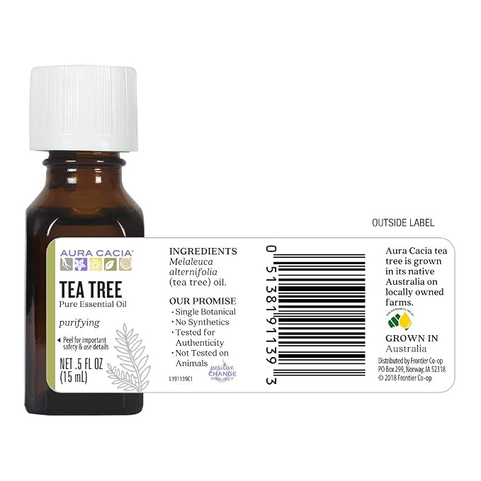 Aura Cacia 100% Pure Tea Tree Essential Oil | GC/MS Tested for Purity | 15 ml (0.5 fl. oz.) | Melaleuca alternifolia