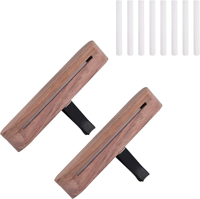 2pcs Wood Air Freshener Clips for Cars, Magnetic Car Air Vent Essential Oil Perfume Clip with 8 Unscented Absorbing Sticks Refillable Aroma Diffuser Base Holder for Auto Homes Offices Accessories