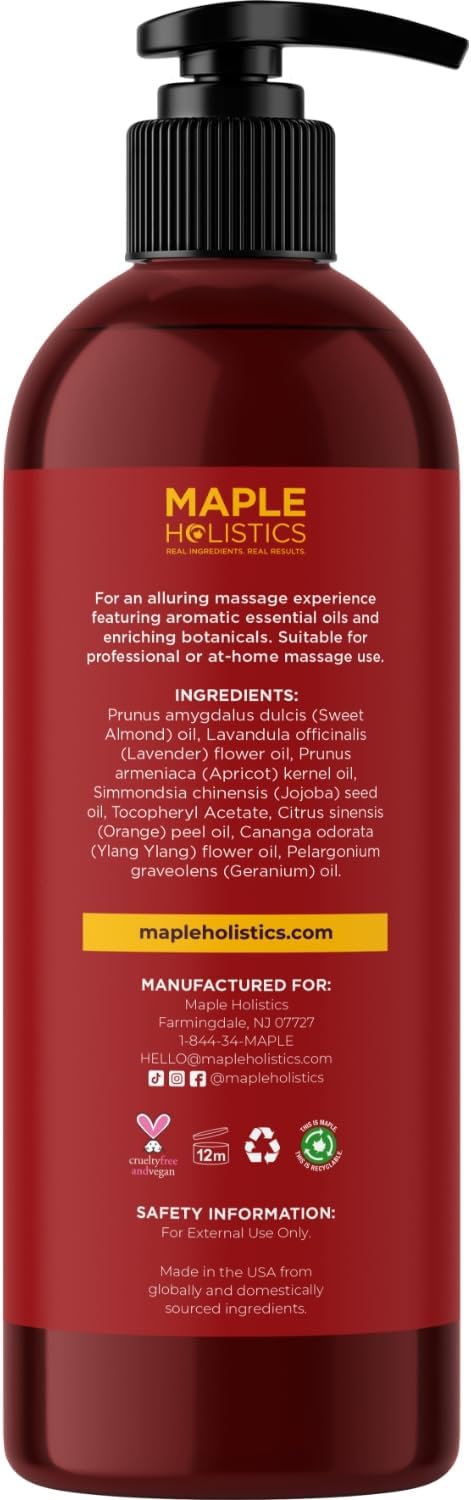 Relaxing Massage Oil for Massage Therapy - Aromatherapy Full Body Massage Oil with Enchanting Lavender Ylang Ylang Orange and Geranium Essential Oils - Naturally Scented Vegan Non GMO & Gluten Free