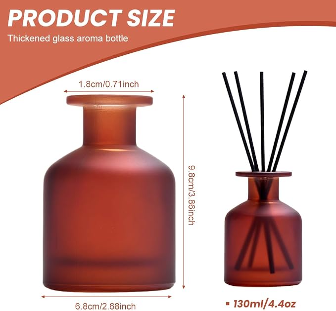 130ML/4.3OZ Amber Red Glass Diffuser Bottle Empty Refillable Aromatherapy Container Fragrance Accessories for Essential Oils & DIY Crafts
