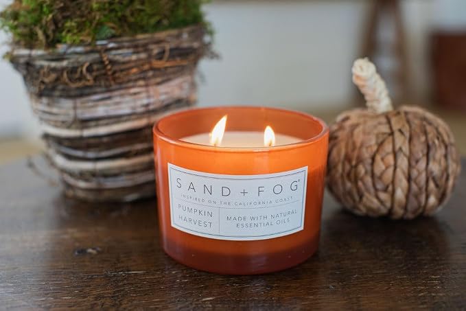 Sand + Fog Scented Candle - Pumpkin Harvest – Additional Scents and Sizes – 100% Cotton Lead-Free Wick - Luxury Air Freshening Jar Candles - Perfect Home Decor – 12oz