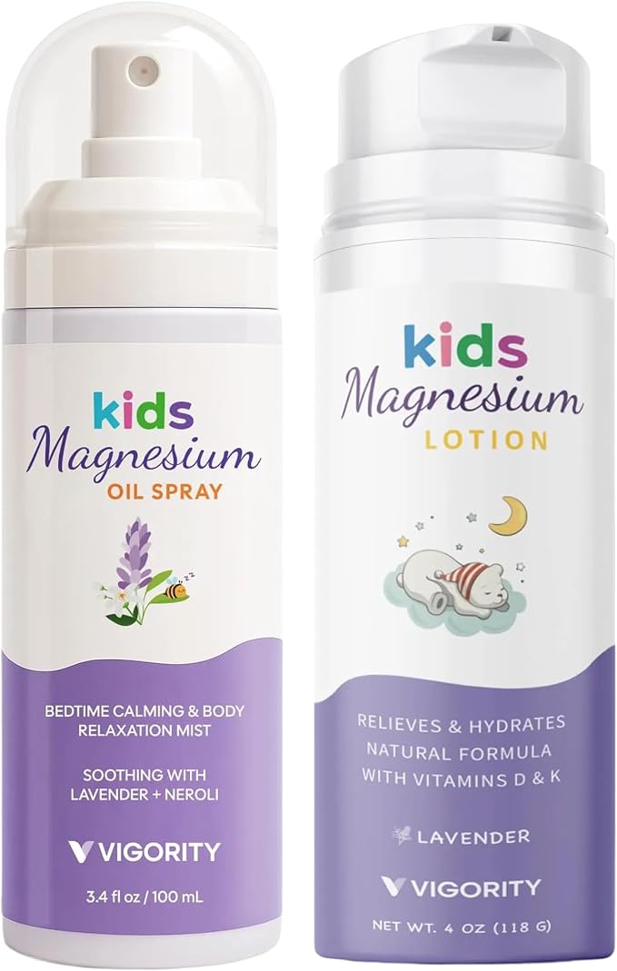 Kids Magnesium Lotion & Magnesium Sleep Spray Set - Calming Lavender Magnesium Oil Spray for Kids Bedtime + Soothing Body Lotion for Nighttime Legs & Feet Comfort, Aromatherapy Lavender & Neroli
