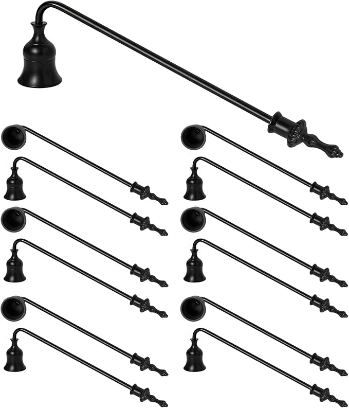 Candle Snuffer, 9-Inch Long Handle for Safe Flame Extinguishing, Smoke-Free & Splash-Free, Aluminum Metal Candle Wick Dipper & Extinguisher for Jar, Pillar, Scented Candles (Black, 12 Pcs)