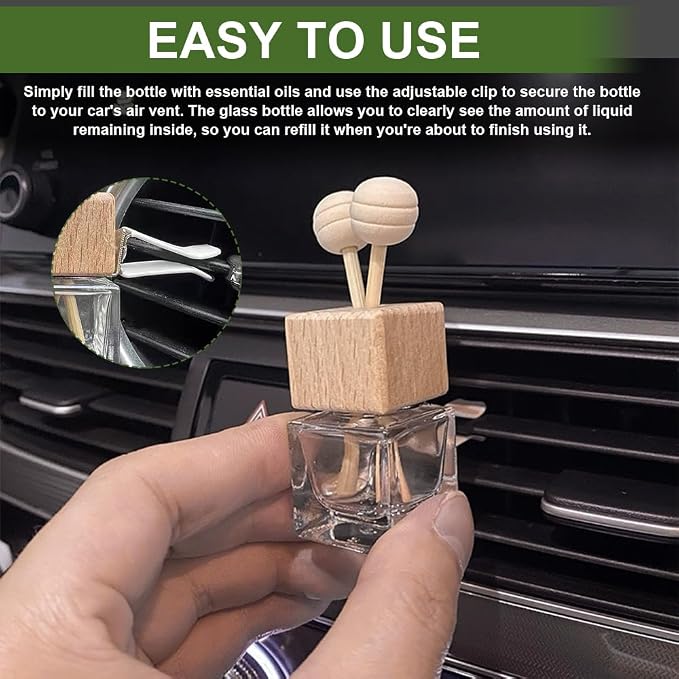 2PCS Car Diffuser Air Freshener Bottle, Car Diffusers for Essential Oils, Clear Glass Auto Air Freshener Vent Clip, Auto Interior Accessories Refillable Perfume Empty Bottles for Most Vehicles