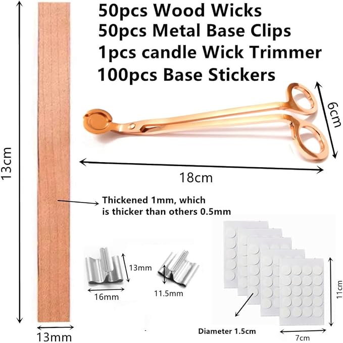 100pcs Wood Wicks for Candles,Wood Wicks for Candles Making Smokeless Wooden Candle Wicks with Trimmer Natural Crackling Wooden Wicks for Candle Making 5.1x0.5x0.04inch DIY Craft