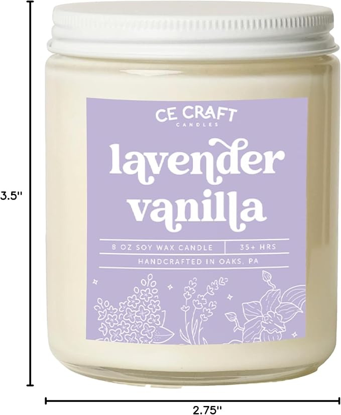 CE CRAFT Scented Soy Wax Candle for Home, Luxury Scented Soy Jar Candle, Hand Poured in The USA, Highly Scented & Long Lasting for Home, Mom, Women, Birthday Gift (Lavender Vanilla)