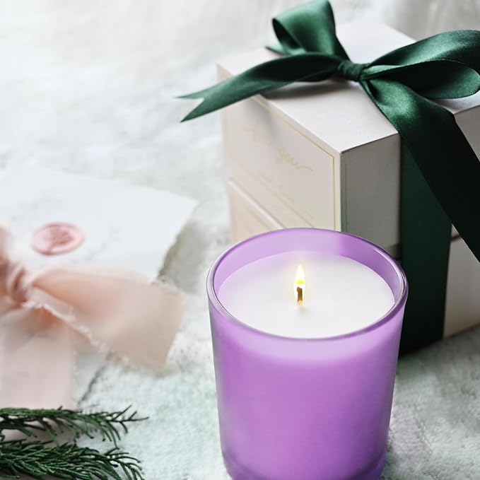 SHOWIN 8 OZ Thick Candle Jars for Making Candles 15 Pcs, Empty Jars with Wood Lids for Candle Making, Sample Container, Frosted Purple