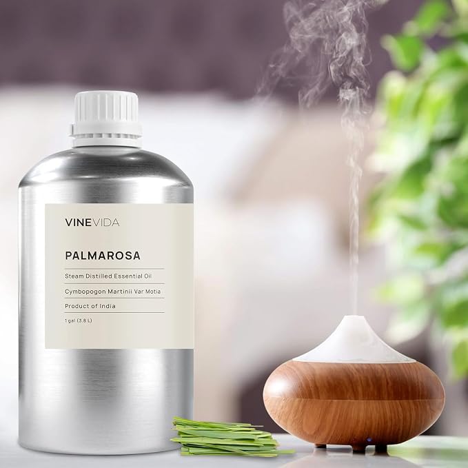 VINEVIDA Palmarosa Essential Oil - Gallon Palmarosa Oil Undiluted - Bulk Gallon Essential Oil for Soap Making Safe for Skin - DIY Candle Scents for Candlemaking - 8 lbs