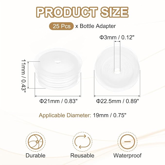 PATIKIL Bottle Adapter 0.75"/19mm Press in Plugs Clear 25Pcs, 0.12" Hole | for Oral Dispenser Liquid Oil Plastic Glass Bottles Stopper