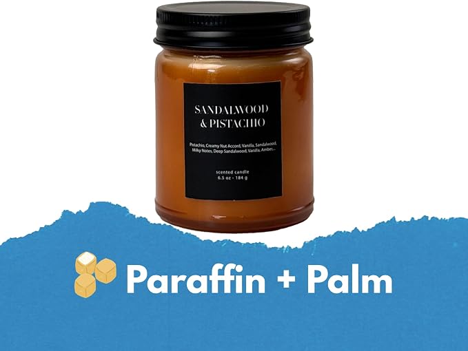 Sandalwood & Pistachio Scented Candle 6.5oz – CW Studio Color-Sprayed Glass Jar, Warm Nutty & Woody Aroma – Cozy Home Décor Gift for Women, Mother's Day, Birthday & Housewarming – 30-35 Hour Burn