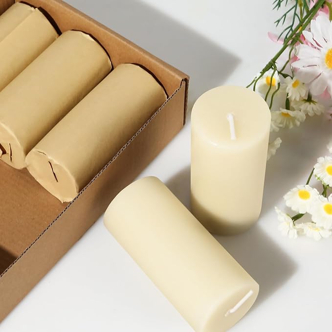 Beeswax Pillar Candles,Ivory White Unscented Candles -258 Hours Long Burning,100% Pure & Natural Bees Wax Candles for Home,Prayer,Dripless Smokeless Organic Pillar Candles Bulk-2x4in-6 Pack