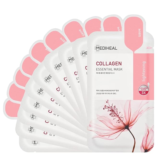 MEDIHEAL Official Best Korean Sheet Mask - Collagen Essential Face Mask 10 Sheets Lifting and Firming For All Skin Types Value Sets