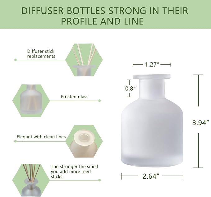HOSSIAN Reed Diffuser-3pcs Reed Diffuser Empty Bottles with 28pcs Reed Diffuser Sticks- Refillable Diffuser Bottles -Diffuser Jars for Home Oil Fragrance Decoration Girl Women Gift(Frosted Glass)