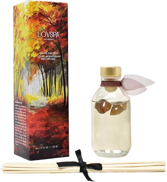 Roasted Chestnuts Reed Diffuser Set, Entryway Decor, Home Fragrance | Chestnuts, cedarwood, and aromatic clove profile, powder room, office shelf, guest bathroom, living room, entryway