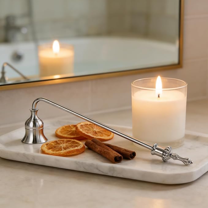 Candle Snuffer, 9-Inch Long Handle for Safe Flame Extinguishing, Smoke-Free & Splash-Free, Aluminum Metal Candle Wick Dipper & Extinguisher for Jar, Pillar, Scented Candles (Silver, 1 Pc)