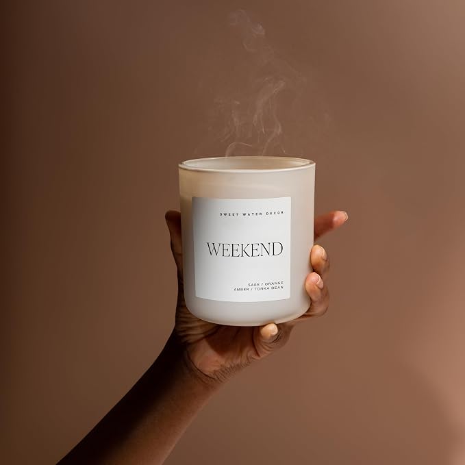 Sweet Water Decor Weekend Candle - Sage, Orange, Amber, Tonka Bean Scented Soy Masculine Candles for Home - 15oz Tan Jar, 70+ Hour Burn Time, Made in The USA