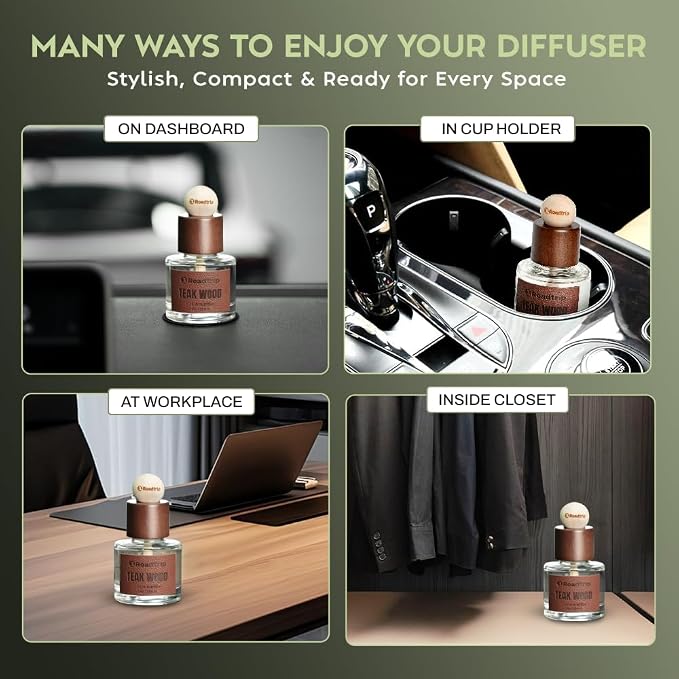 Car Air Freshener 50ML - Light Teakwood Fragrance - Cup Holder Diffuser - Car Interior Accessory - Non Toxic Air Freshener for Men & Women