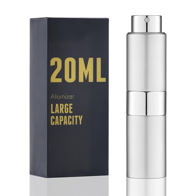 Cologne Travel Bottle 20ml - Large Size Perfume Atomizer Refillable for Men - Pocket Empty Fragrance Sprayer for Refill - 0.67oz Portable Twist Spray Sample Container for Purse Silver