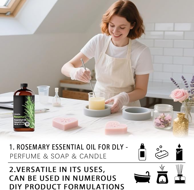 Rosemary Essential Oil, Rosemary Oil 16 Fl Oz 480 ML for Diffuser Humidifier Yoga Cleaning DIY Candle Soap Making Perfume Gift Essential Oils FRAOIL (Rosemary 16 Fl Oz (Pack of 1))