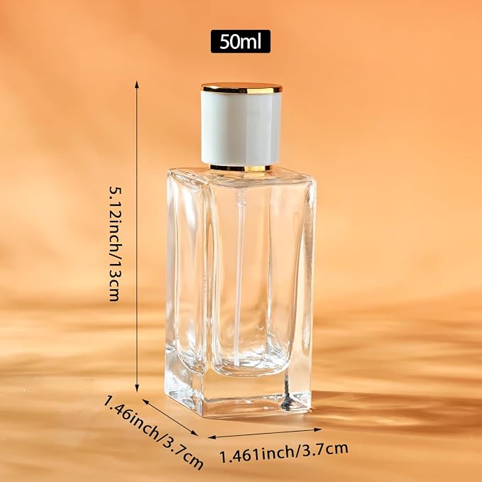 2 Pack 50ml/1.7 Oz Glass Spray Bottle Perfume Atomizer,Empty Travel Refillable Perfume Spray Bottle with 3 Kinds of Dispenser (White Cap, 50ml)