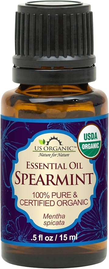 US Organic 100% Pure Spearmint Essential Oil - USDA Certified Organic, Steam Distilled - W/Euro droppers (More Size Variations Available) (15 ml / .5 fl oz)
