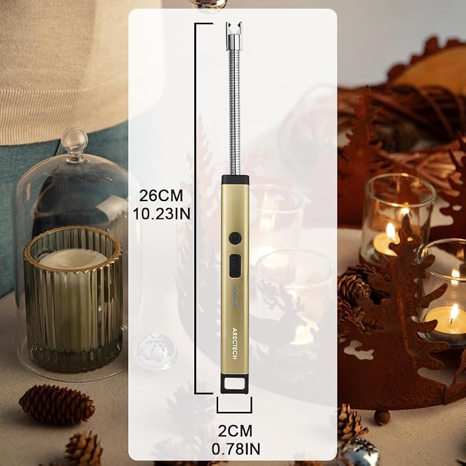 ARECTECH Candle Electric Lighter Rechargeable USB Arc Lighter for Candle Camping Fireworks Christmas Birthday Gifts with LED Light for Men Women Gold