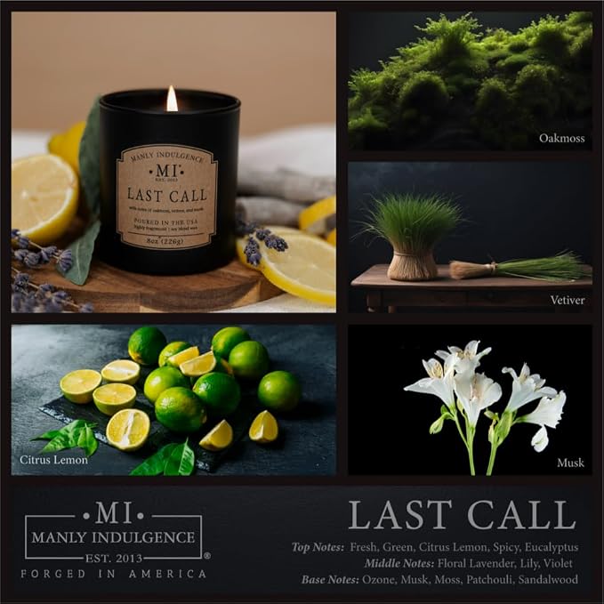 Manly Indulgence Last Call Scented Candles for Men, Premium Soy Blend Wax, 45H Burn, Candles for Home Scented, Gift-Ready Packaging - Made in The USA