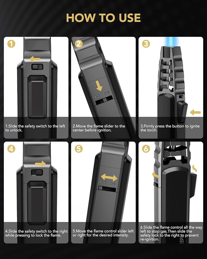 TBTeek Butane Torch Lighter 2 Pack, Adjustable Jet Flame Lighter, Refillable Blow Torch, Cooking Torch with Safety Lock for Kitchen, Baking, Candle, Camping, Black(Gas Not Included)