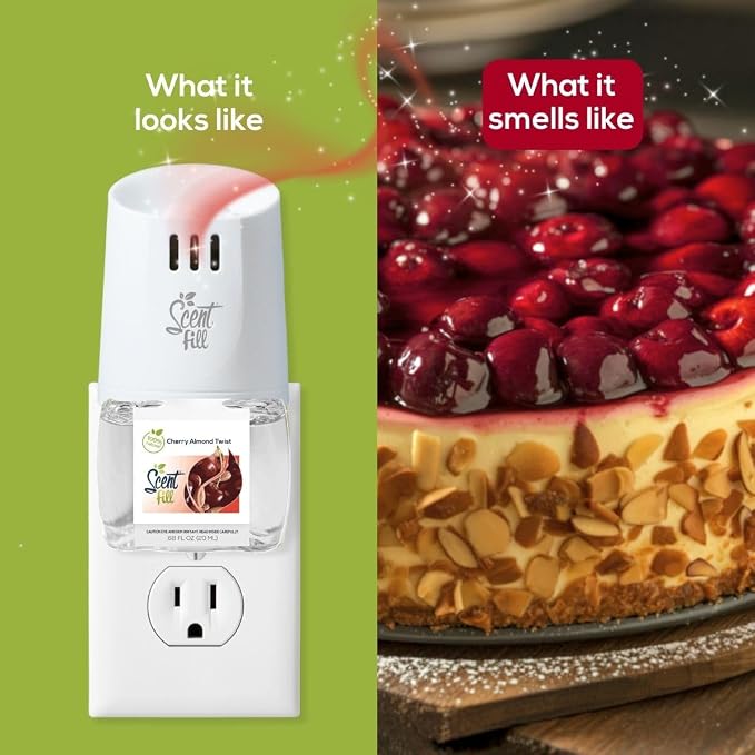 Scent Fill 100% Natural Cherry Almond Twist Plug in Air Freshener, Scented Oil Refills, 3 Refills