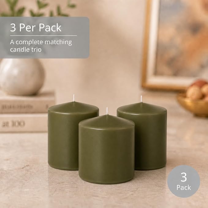 yummi 3" x 4" Olive Round Pillar Candles - 3 per Pack