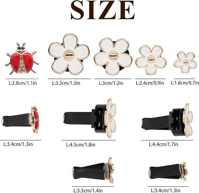 ORIESSE 5pcs Flowers Ladybug Air Vent Clips Car Accessories Set 2pcs White Daisy Flower Car Air Freshener Vent Clips 3pcs Vent Decoration Interior Aesthetic Clips Refillable Diffuser