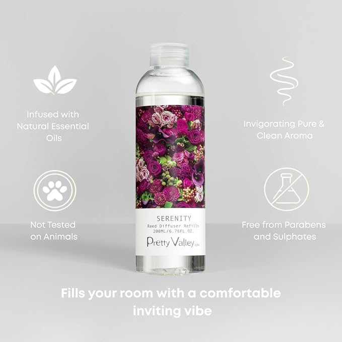 Reed Diffuser Refill Serenity 6.76oz (200ml), Long-Lasting Floral Essential Oil, Home Fragrance for Bedroom, Bathroom Home Decor