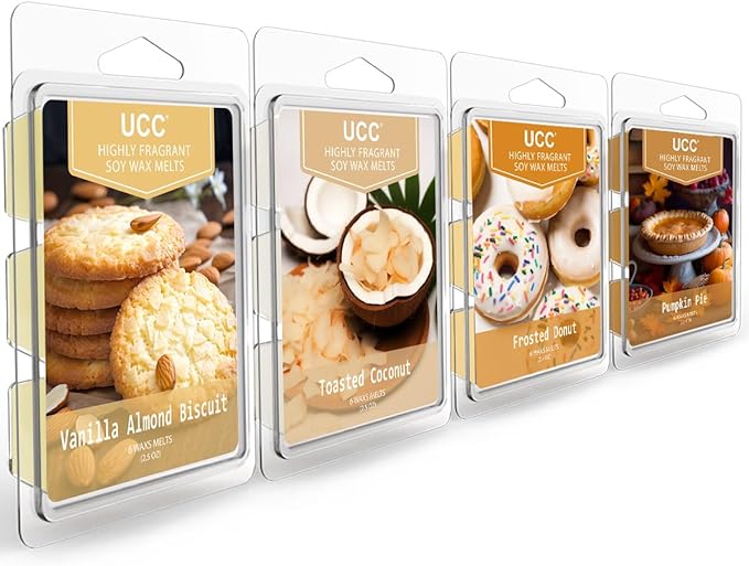 UCC Premium Wax Melts, Fall Variety Fragrance Melts, Scented Soy Wax Melts Cubes, Natural Plant Based Highly Scented Wax Melts Tarts, 4 Pack