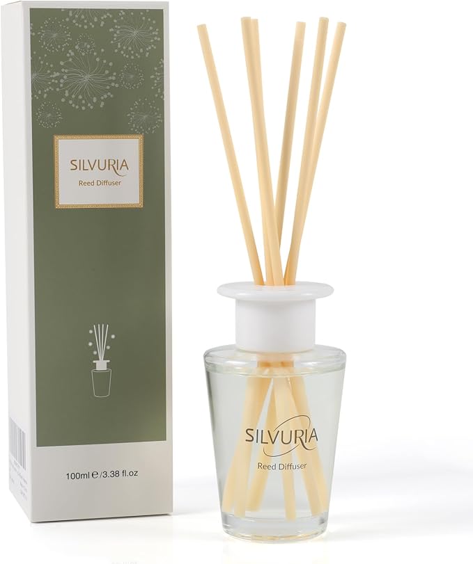 White Jasmine Scented Reed Diffuser Set,100ml(3.38 oz) Essential Oil & 6 Reed Sticks,Long-Lasting Fragrance for Home,Bathroom,Bedroom,Perfect Housewarming Gift,Room Freshener