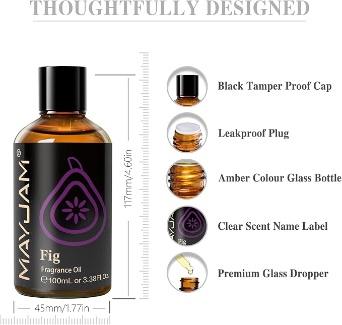 MAYJAM 100ML/3.38FL.OZ Fig Fragrance Oils with Glass Dropper, Essential Oils for Diffusers for Home, Long Lasting Scented Oils for Diffusers Soap Candle Making