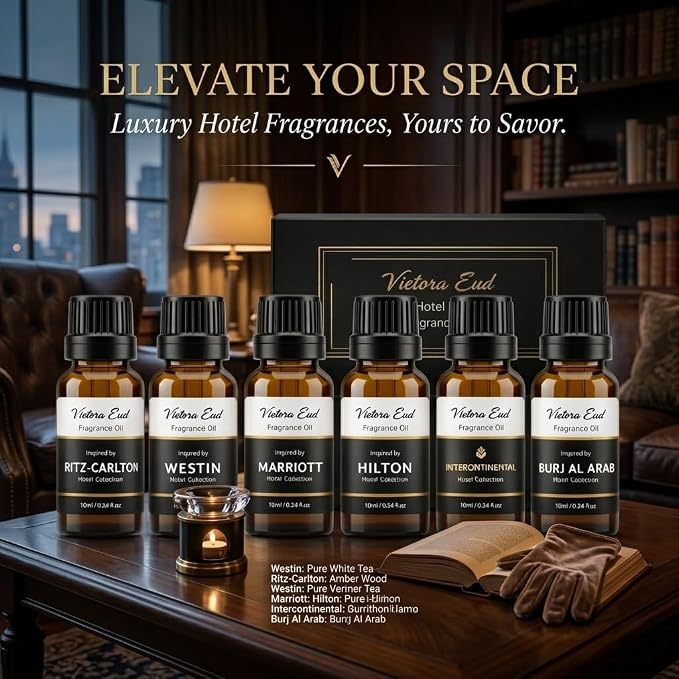 Luxury Hotel Inspired Fragrance Oil Set, 6 Pack Hotel Collection Diffuser for Humidifier, Aroma Diffuser, Candle&Soap Making, Long Lasting Scented Oil for Bedroom, Bathroom & Office
