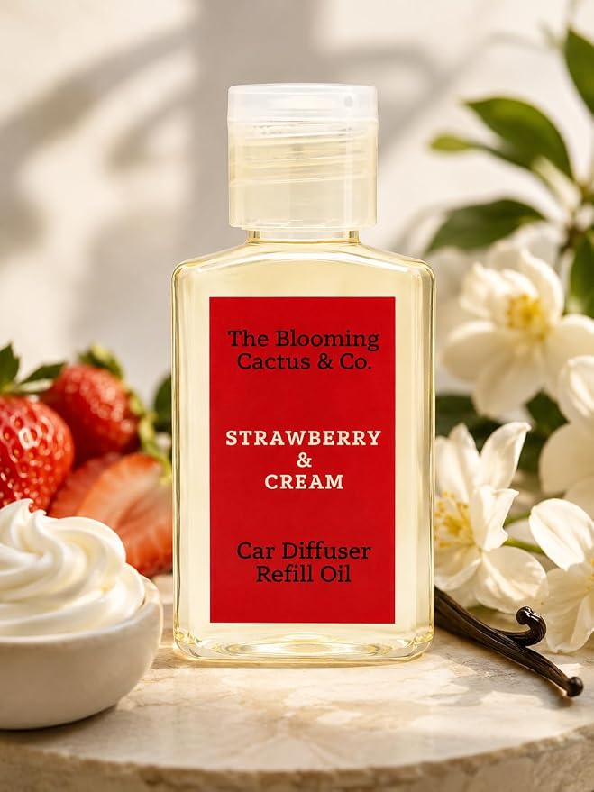 Car Diffuser Oil Refill 1 oz – Essential Oil Car Air Freshener Refill for Hanging Car Diffuser, Long Lasting Fragrance Oil, Phthalate Free, Multiple Scents. (Strawberry & Cream)