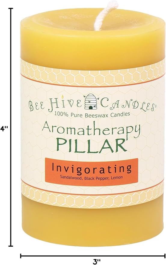 Bee Hive Candles 100% Pure Beeswax Aromatherapy Pillar Candle (3" x 4", Invigorating)