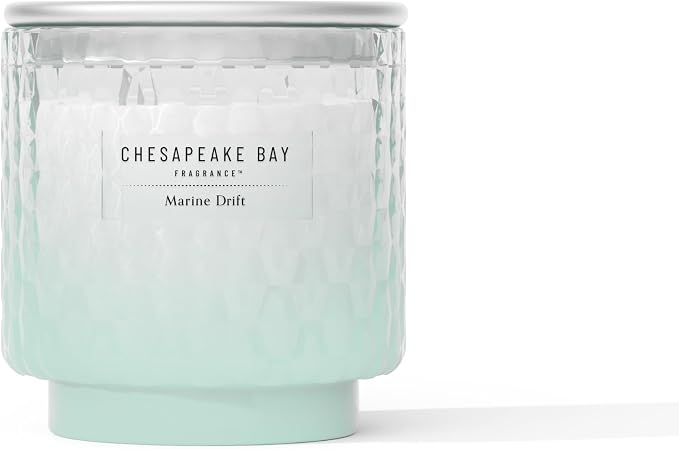 Chesapeake Bay, 11oz Marine Drift Scented Candle, Mood Evoking Fragrance, Textured Sea Glass-Inspired Jar, Premium Soy Blend Wax with Essential Oils, Coastal Fragrance for Home Décor or Gifting